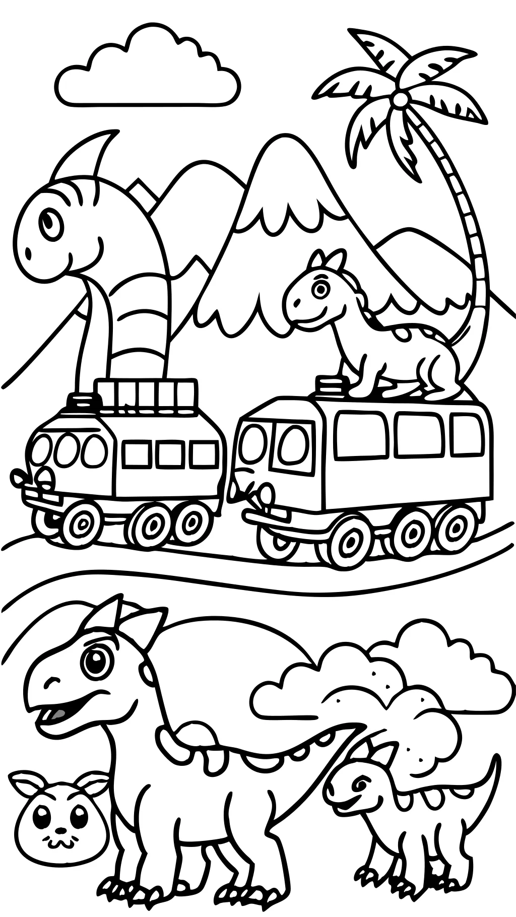 Páginas para colorear del tren de dinosaurios